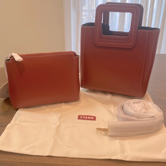 NEW. STAUD mini Shirley bag color cognac strap and pouch included - Picture 1 of 11